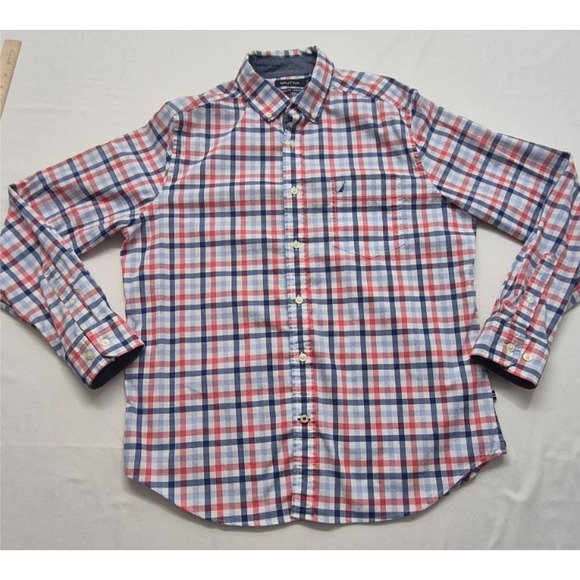 Nautica Other - Nautica Classic Fit Stretch men's pink/wht/blue plaid long sleeve button up sz M
